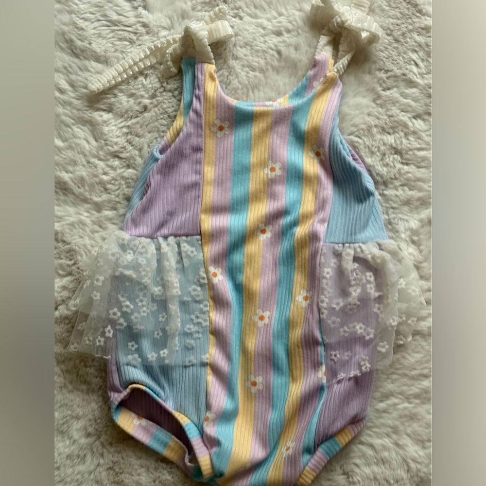 Pastel Striped Baby Romper with Floral Accents